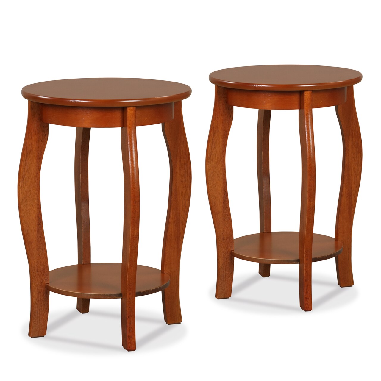 2 Tier Round Side Table with Rubber Wood Legs MDF Plywood Walnut Finish